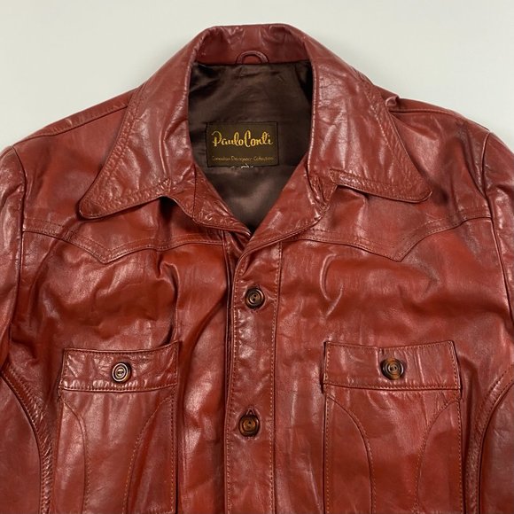 Men's Rust Leather Shirt Jacket - Picture 2 of 11
